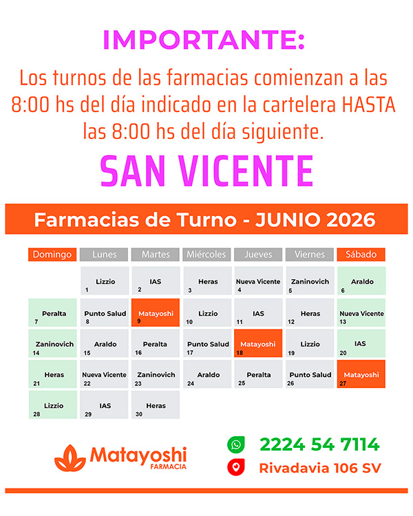 Turnera de Guardia Junio 2026 San Vicente